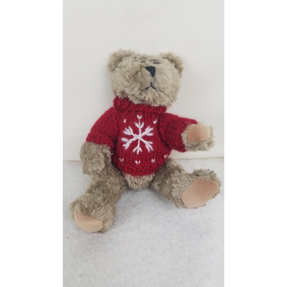 Teddy Bear Plush Stuffed Toy Red snowflake Sweater Tan Hugfun International 6"